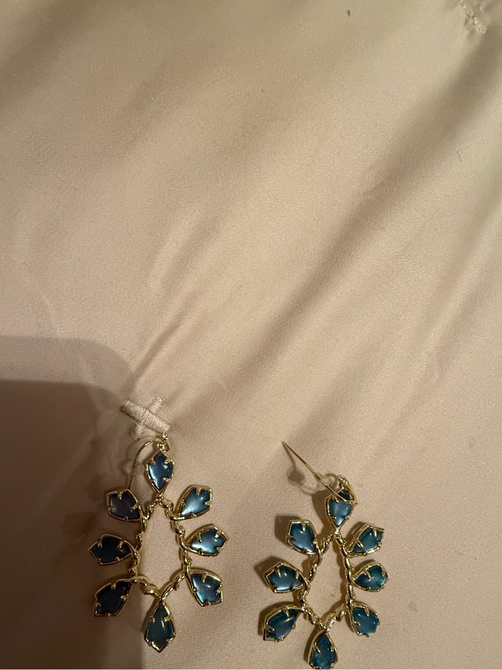 Kendra Scott Gold Leaf Drop Earrings with Teal Stones